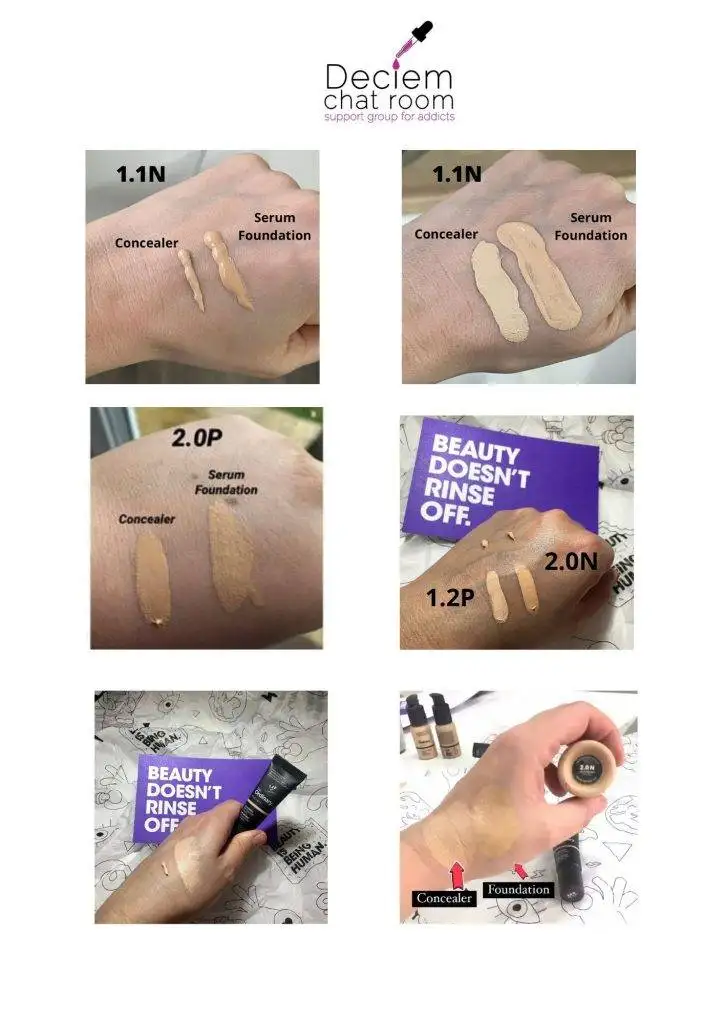 The Ordinary Concealer Swatches 1.1N, 2.0P, 1.2P, 2.0N